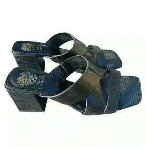 EUC Vince Camuto Jestimel Black Leather Slide Sandals Sz 8.5 EUC